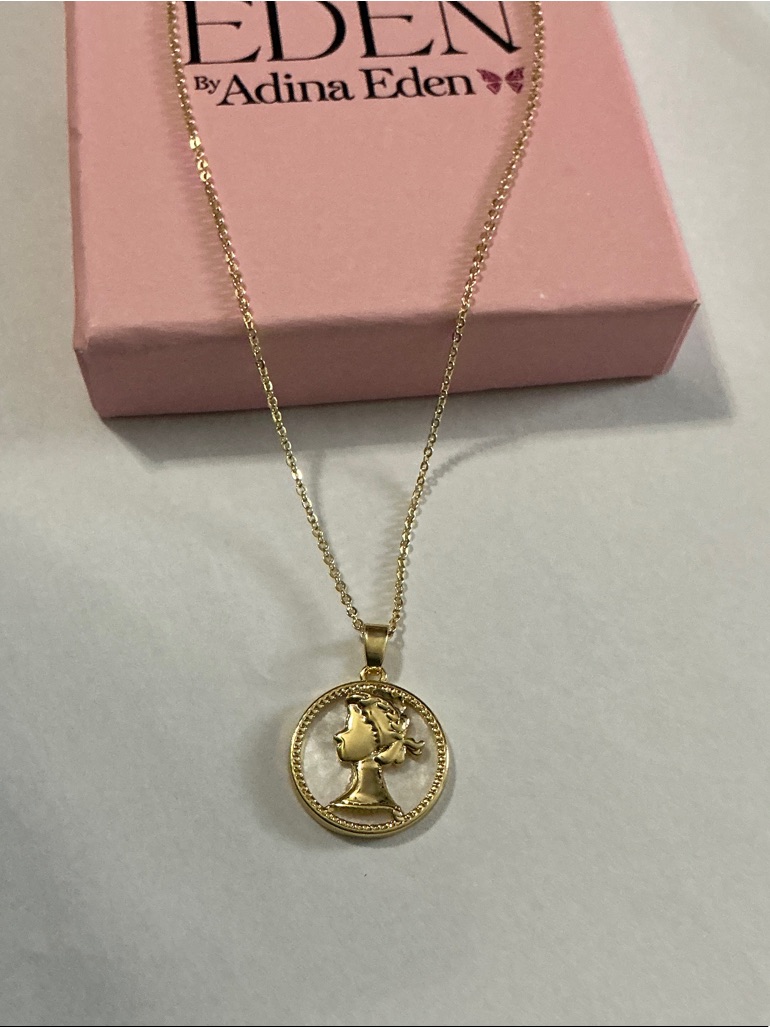 Adina Eden Gold Medallion Profile Pendant Necklace